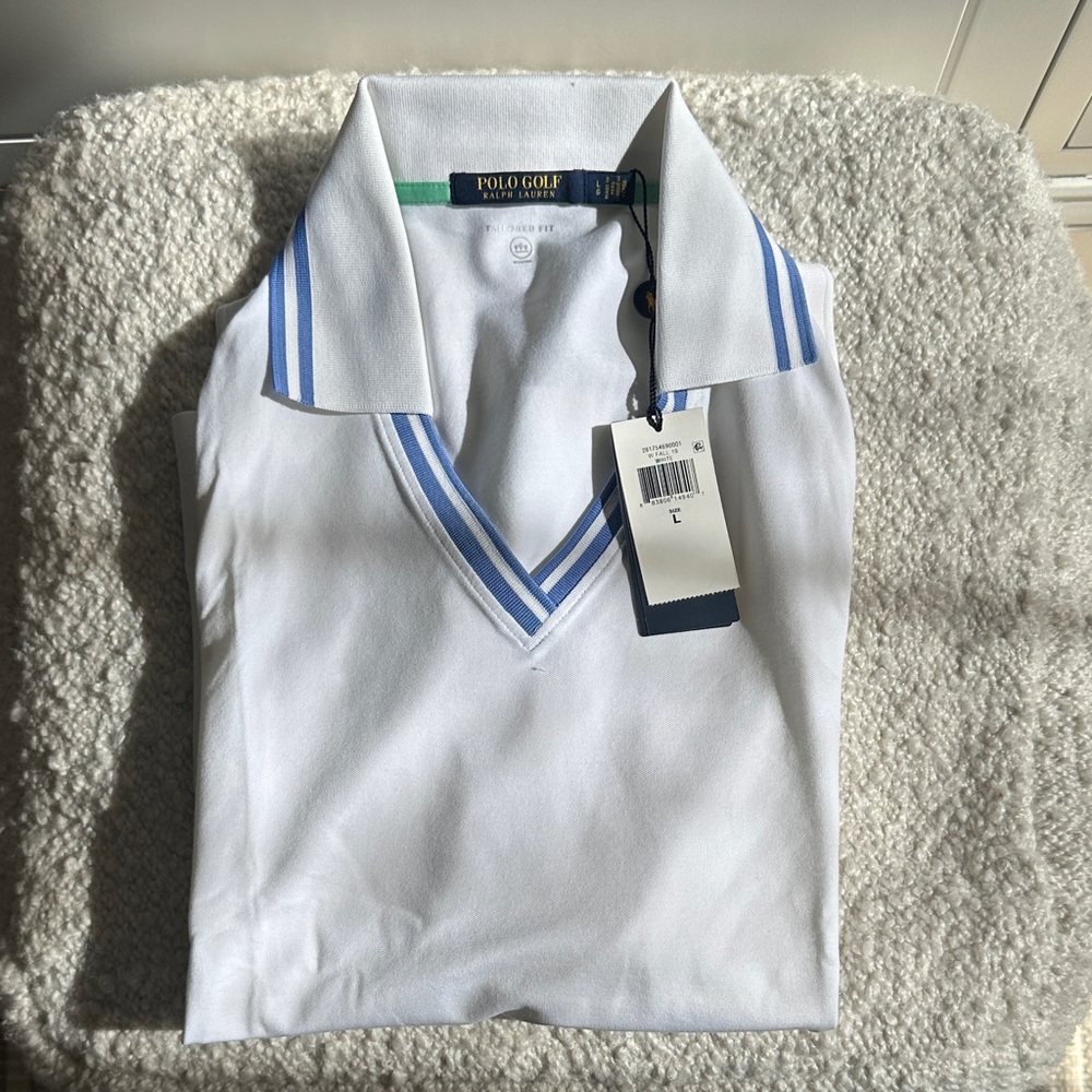 Polo Golf White and Blue Striped Polo Sleeveless Shirt